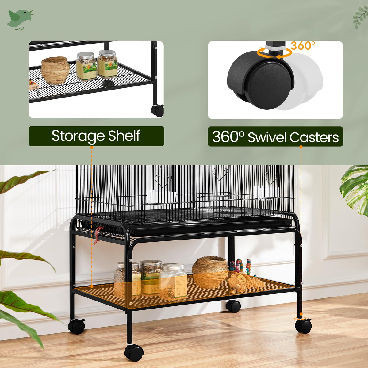 Yaheetech 53" Bird Cage with Rolling Stand for Parakeets Cockatiels Budgies