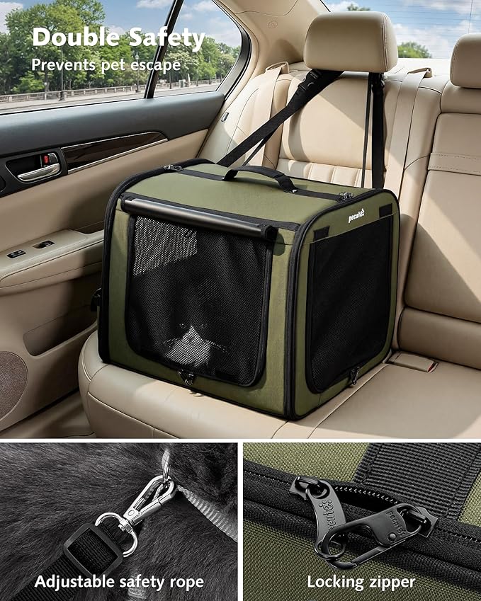 Dog Car Carrier Light Weight 19.7×16.9×14.8in, Foldable Dog Carrier, Green
