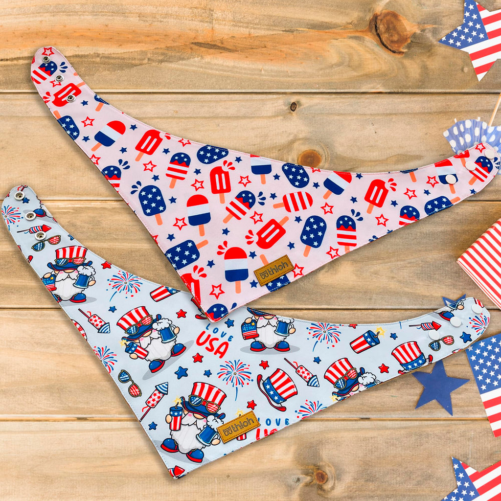 THLOH 4th of July Dog Bandanas with Snap Button, 2 Pack American Flag Pet Scarf for Boy & Girl, Premium Durable Fabric, Adjustable Fit, Patriotic Bandana for Large and Extra Large Dogs (X-Large)