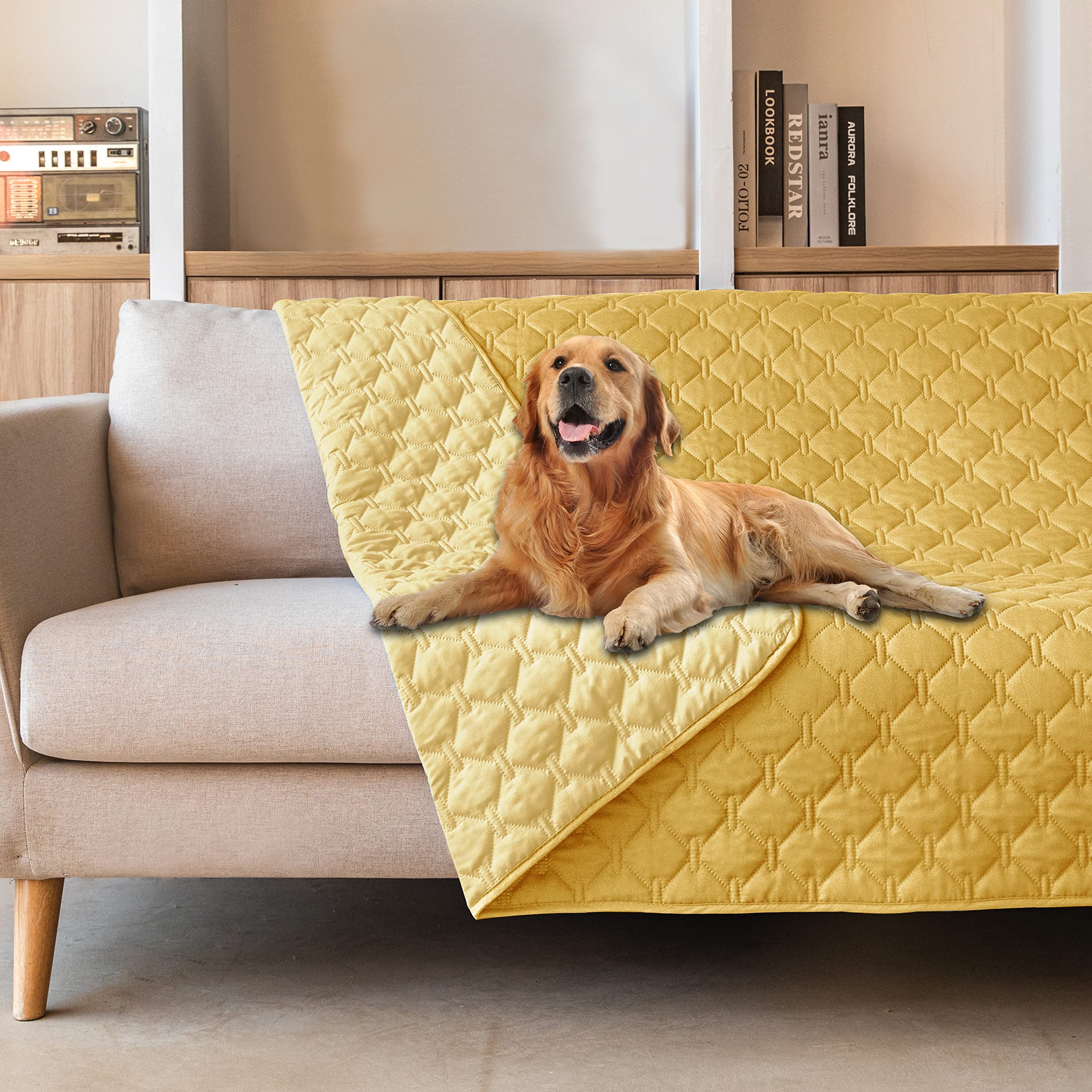gogobunny 3X Stronger Waterproof Pet Blanket, Scratch Proof Furniture Protector for Dogs Cats, Reversible Cover 82x120 Inch — 82x82 Inch (Pack of 1)