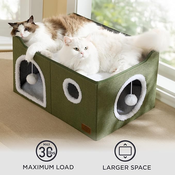 Bedsure Extra Wide Cat House Bed with Fluffy Ball and Scratch Pad