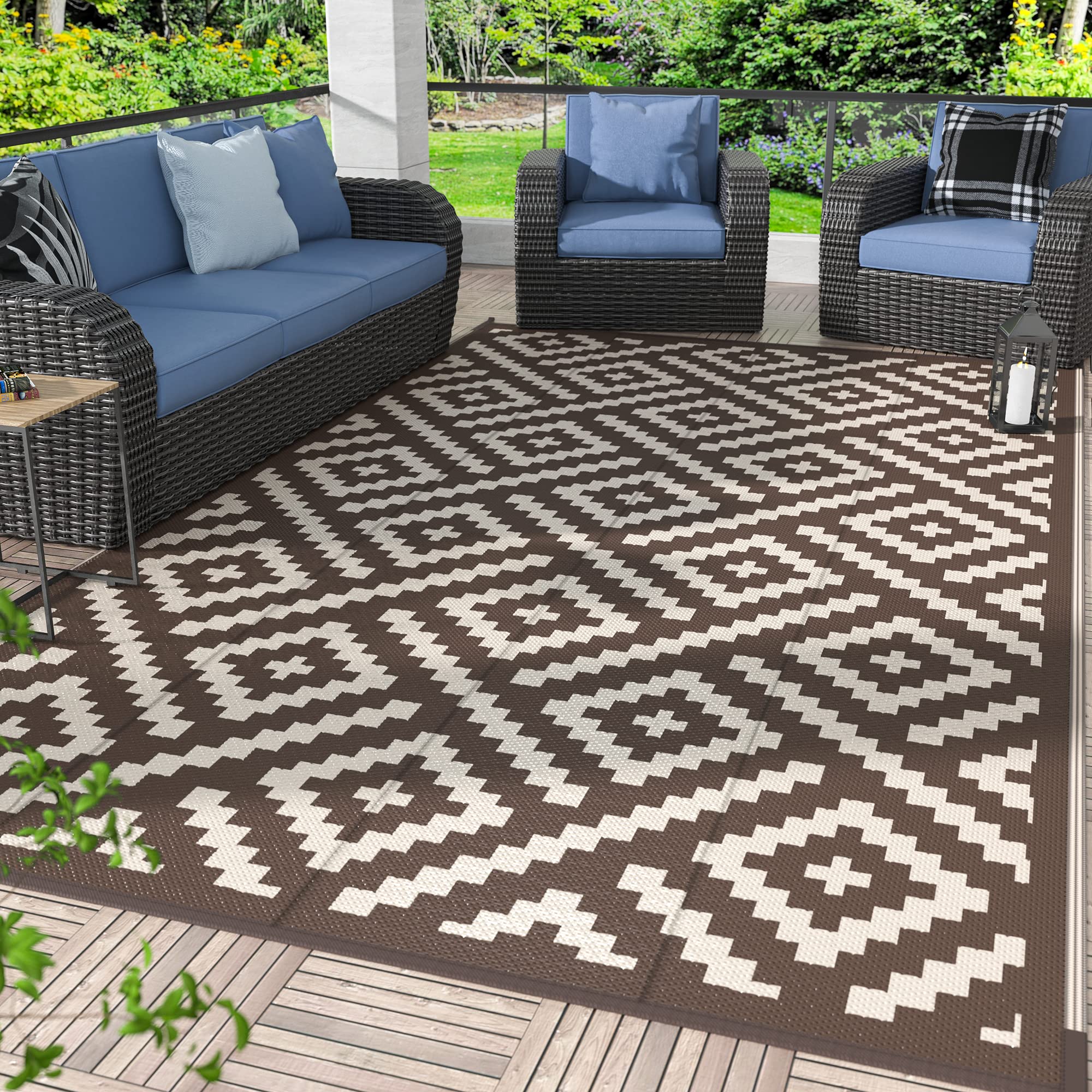 GENIMO Outdoor Rug, Waterproof Plastic Rugs for Patio, 6'x9' Coffee Beige