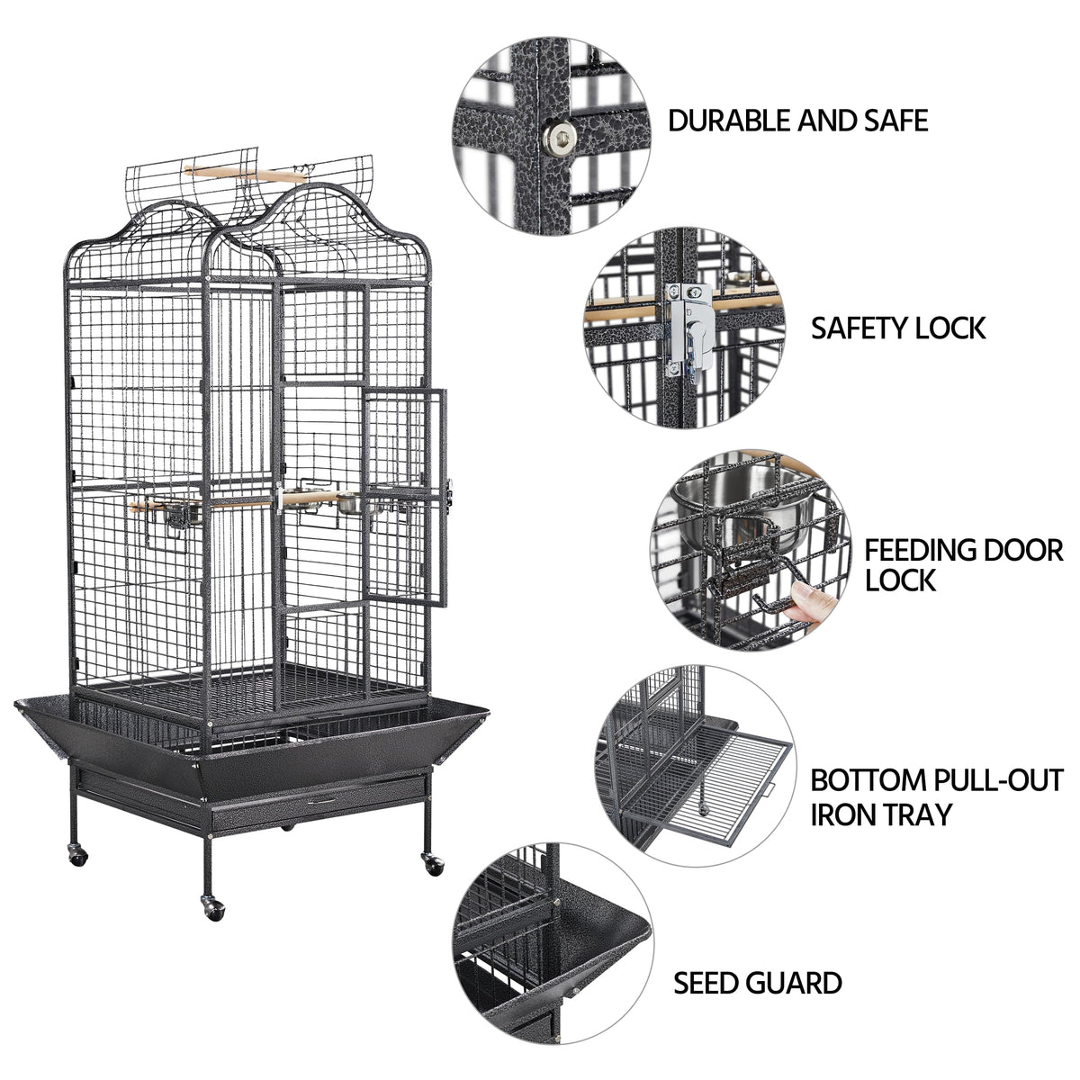 Yaheetech Extra Large Bird Cage 63'' Open Play Top Bird Cage for African Grey Parrots/Amazon Parrot/Caiques/Macaw with 360° Wheels