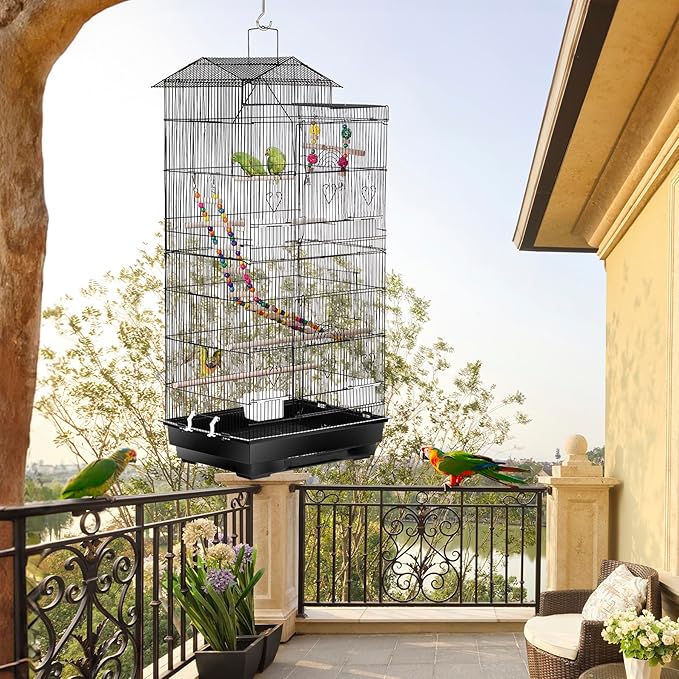 ZENY 39-inch Roof Top Large Flight Parrot Bird Cage for Small Quaker Cockatiel Canary Sun Parakeet Green Cheek Finch Budgie Lovebirds Wrought Iron Pet Bird Cage w/Toys