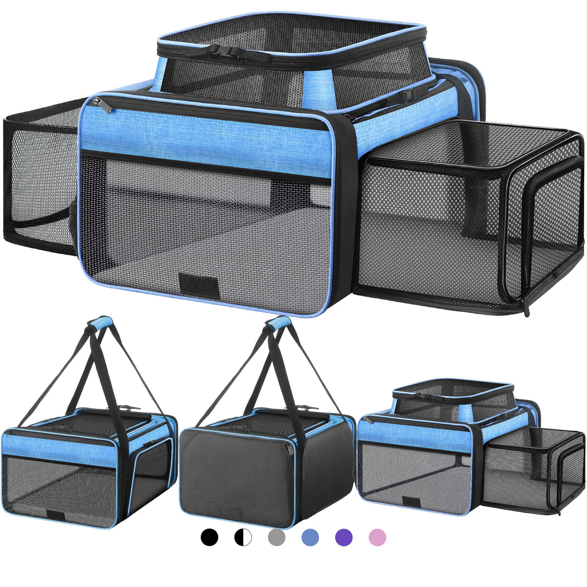 Top and 2 Sides Expandable Cat Carrier 18x11x11 TSA Airline Approved