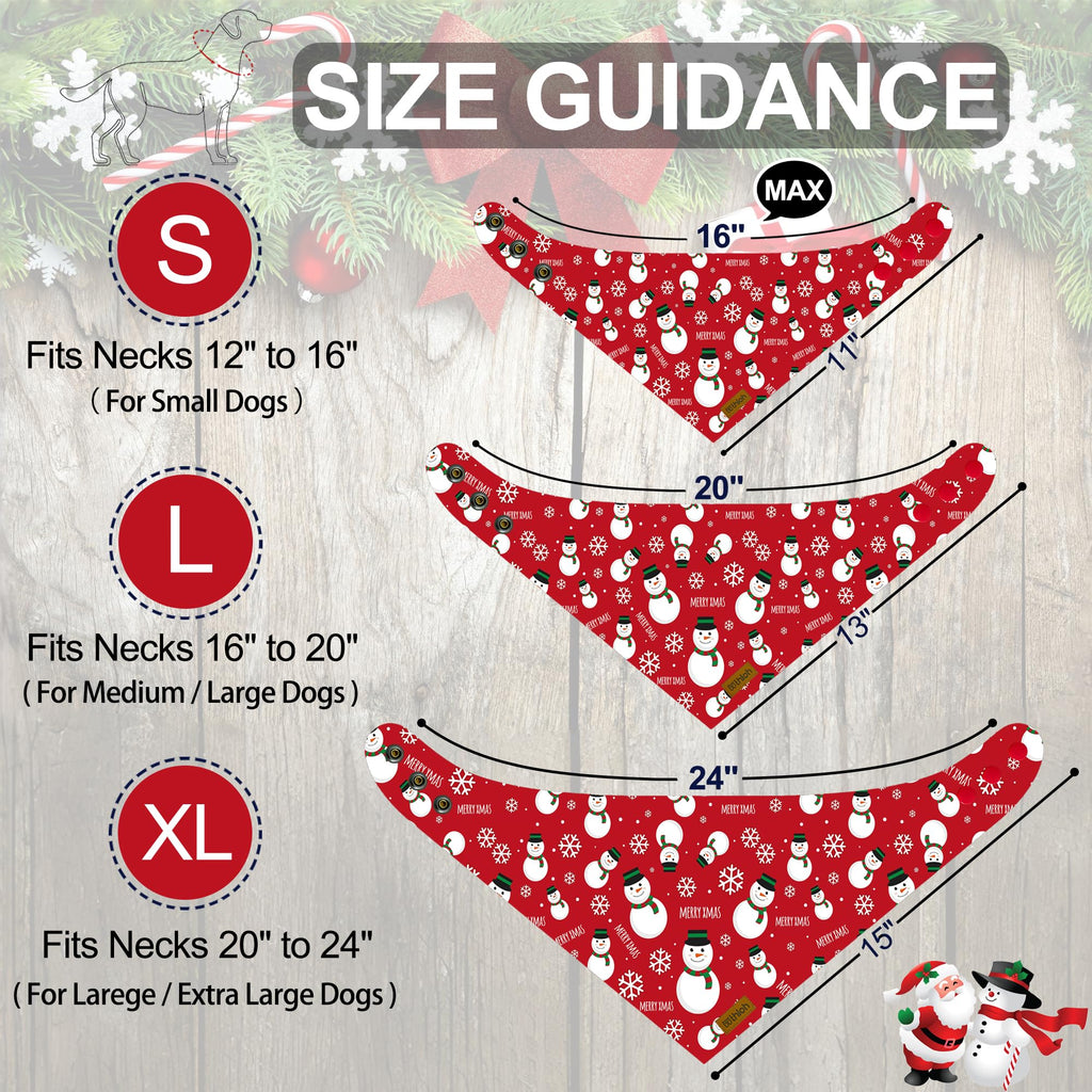 THLOH Christmas Dog Bandanas with Snap Button - 2 Pack Reversible Santa Claus Dog Scarf for Boy & Girl, Dog, Christmas Tree Holiday Bandana for Medium and Large Dogs (Large)