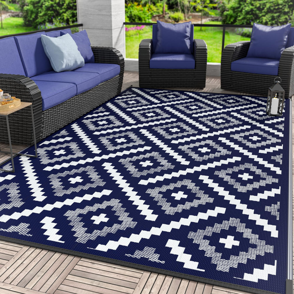 GENIMO Outdoor Rug, Waterproof Plastic Rugs for Patio, 6'x9' Navy Blue