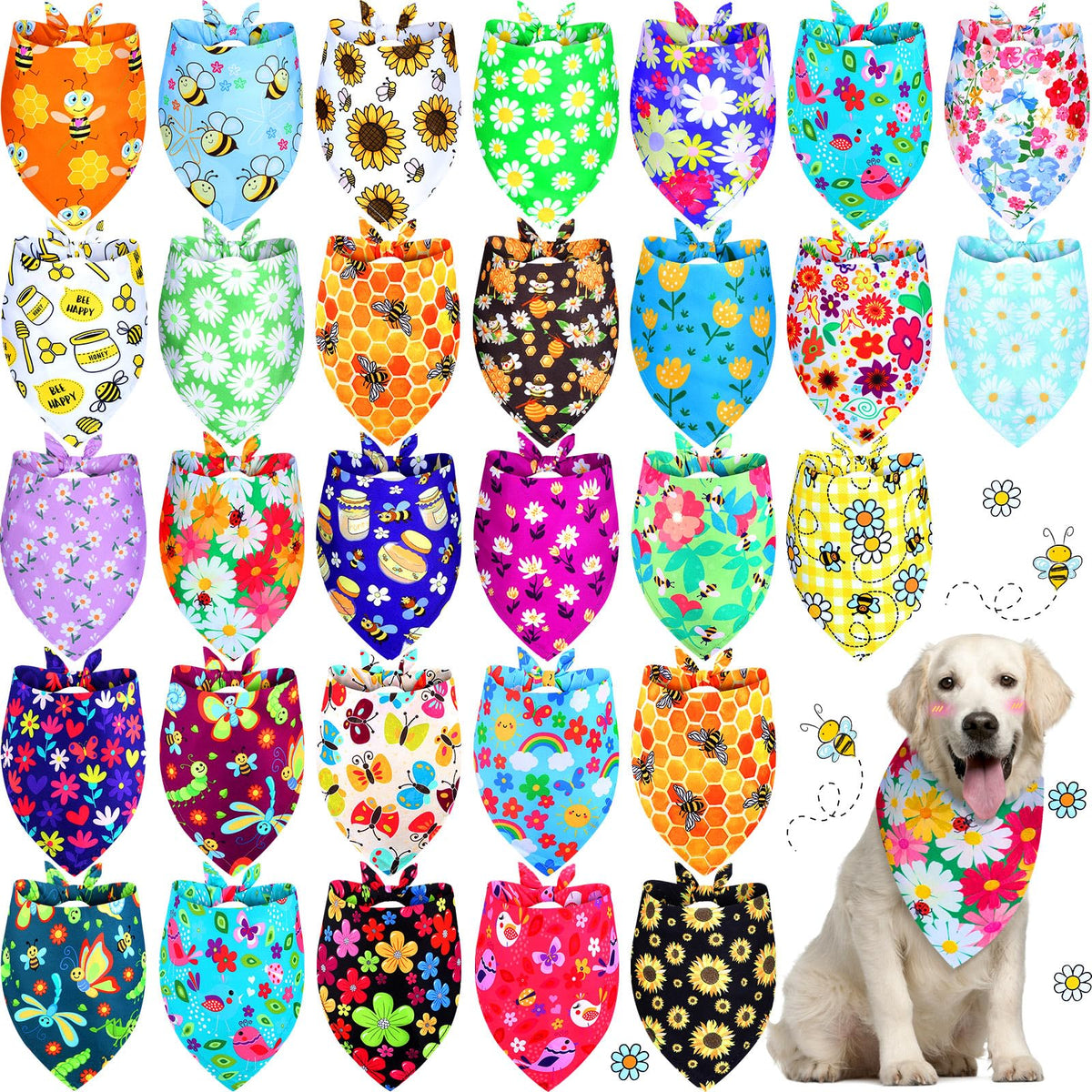 Eccliy 30 Pack Dog Bandanas Summer Bulk Adjustable Fruits XLarge Dog Scarfs