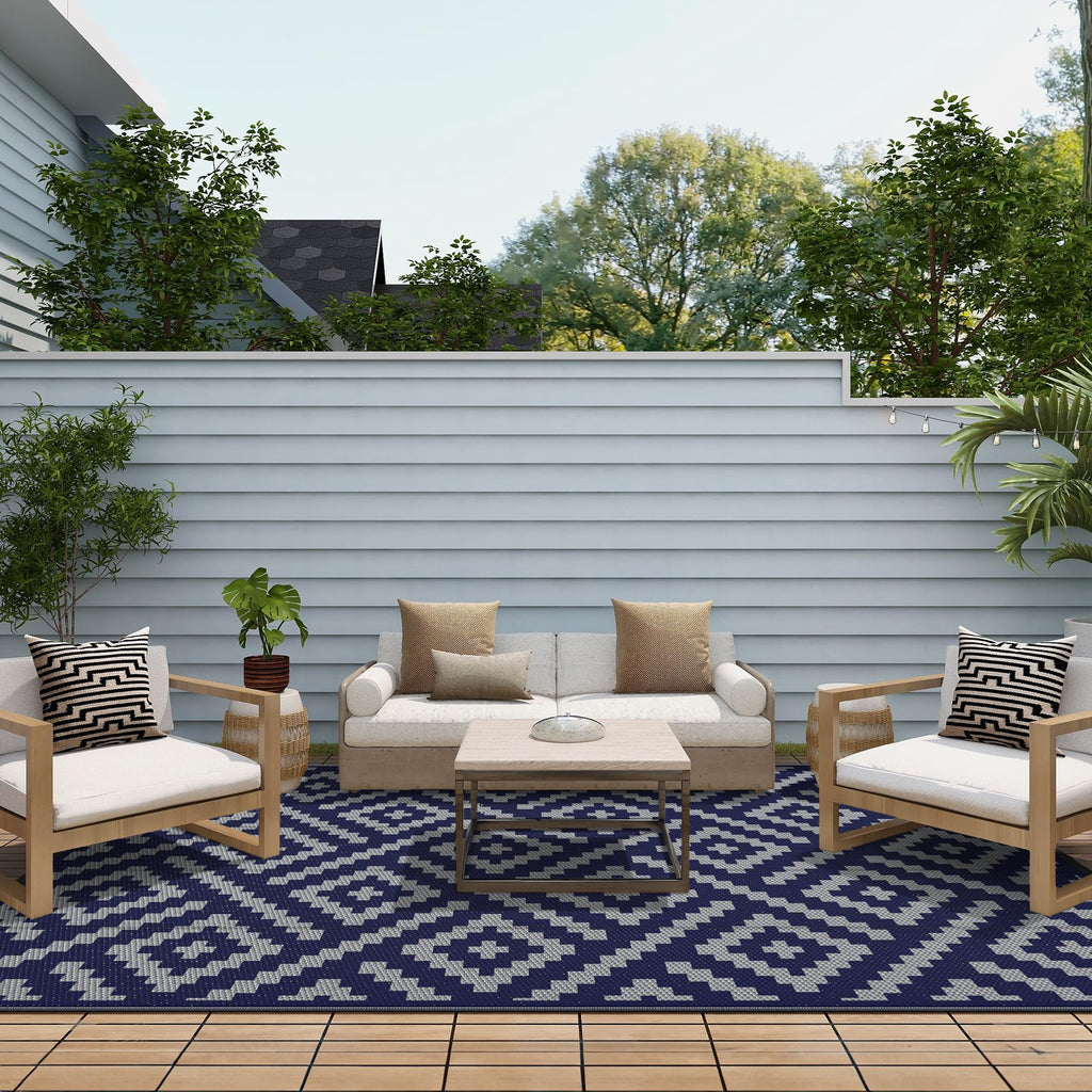 GENIMO Outdoor Rug, Waterproof Plastic Rugs for Patio, 6'x9' Blue Grey