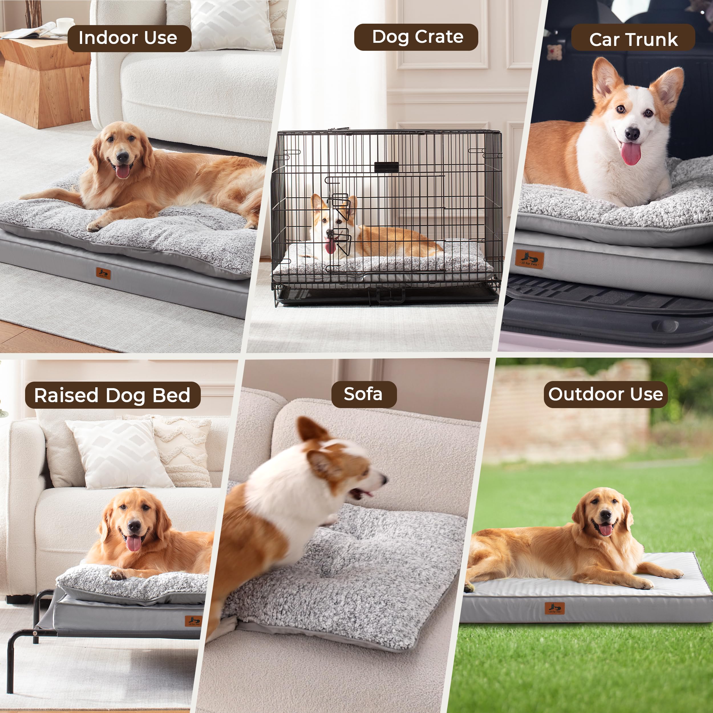 Warmrest 2-Pack Dog Bed Medium Size Dogs, Waterproof Orthopedic Dog Mattress for Large Dogs, Washable Dog Crate Bed with Removable Cover, Light Grey, 55"