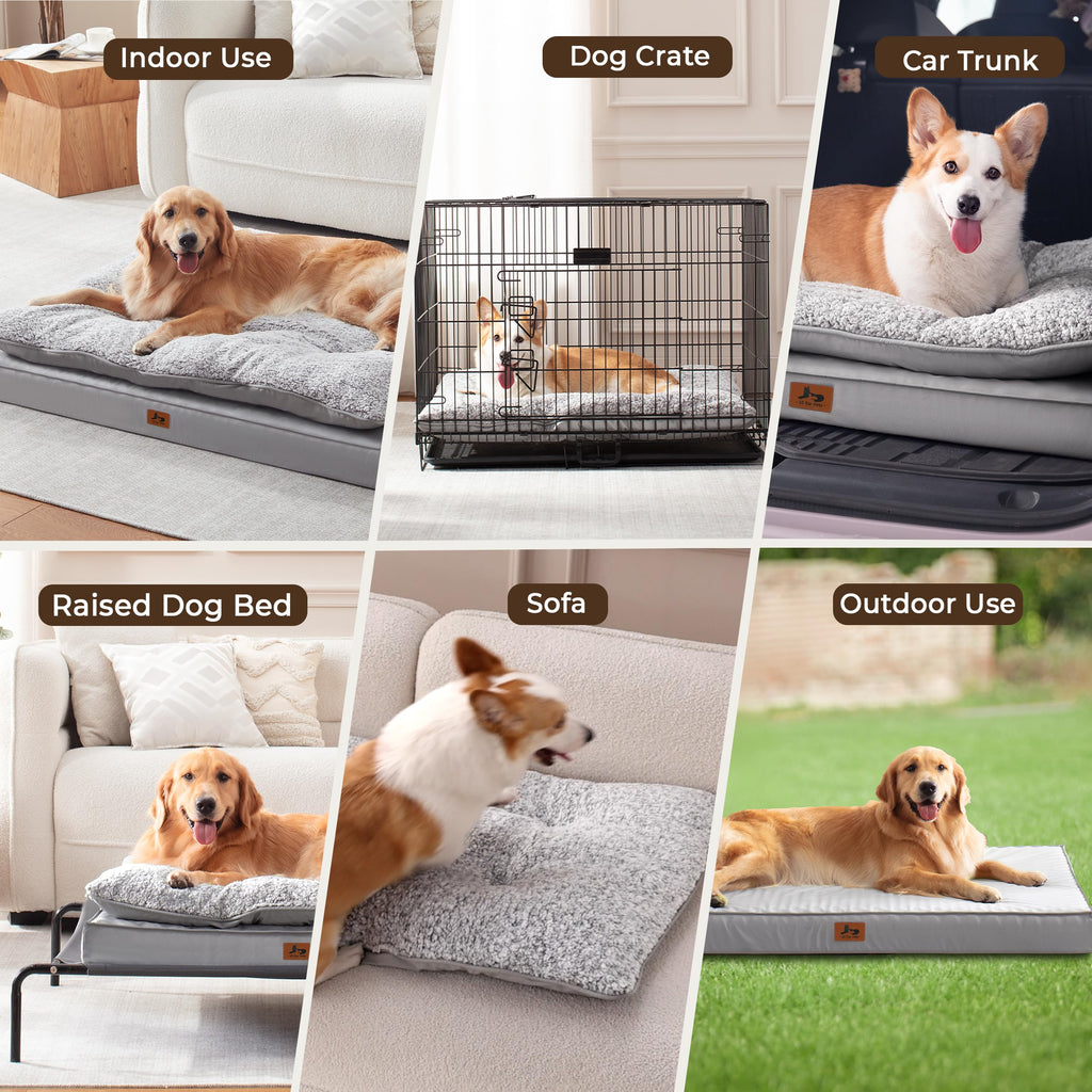 Warmrest 2-Pack Dog Bed Medium Size Dogs, Waterproof Orthopedic Dog Mattress for Large Dogs, Washable Dog Crate Bed with Removable Cover, Light Grey, 55"