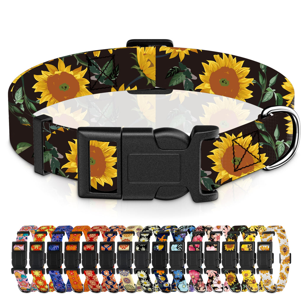 Seyezo Dog Collar, Sunflower Puppy Collar for Boys Girls Black Sunflower, L