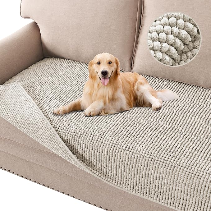 H.VERSAILTEX Plush Chenille Dog Bed Cover Thick Soft Sofa Cover for 3 Cushion Couch Anti Slip Couch Cover Furniture Protector for Dog, Pet, Cat (35" x 82"