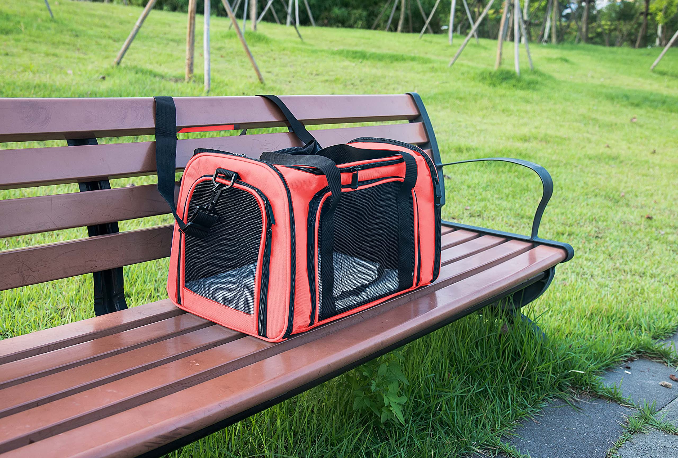 NextFri Soft Sided Carrier for Small Medium Cats Dogs,Removable Pad Collapsible Travel Pet Carrier Large Watermelon
