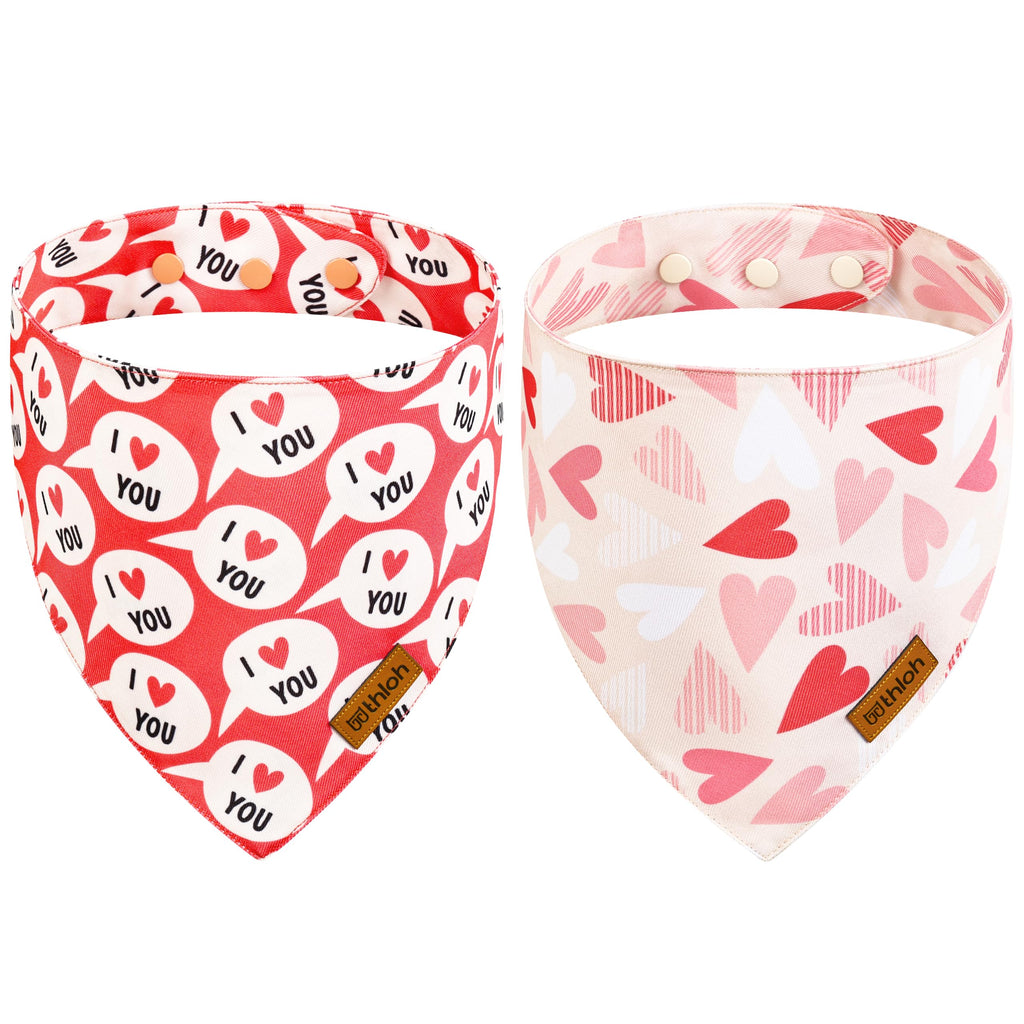 THLOH Valentines Dog Bandanas with Snap Button - 2 Pack Reversible Heart Dog Scarf for Boy & Girl, Premium Durable Fabric, Pet Bandana for Medium and Large Dogs (Large)