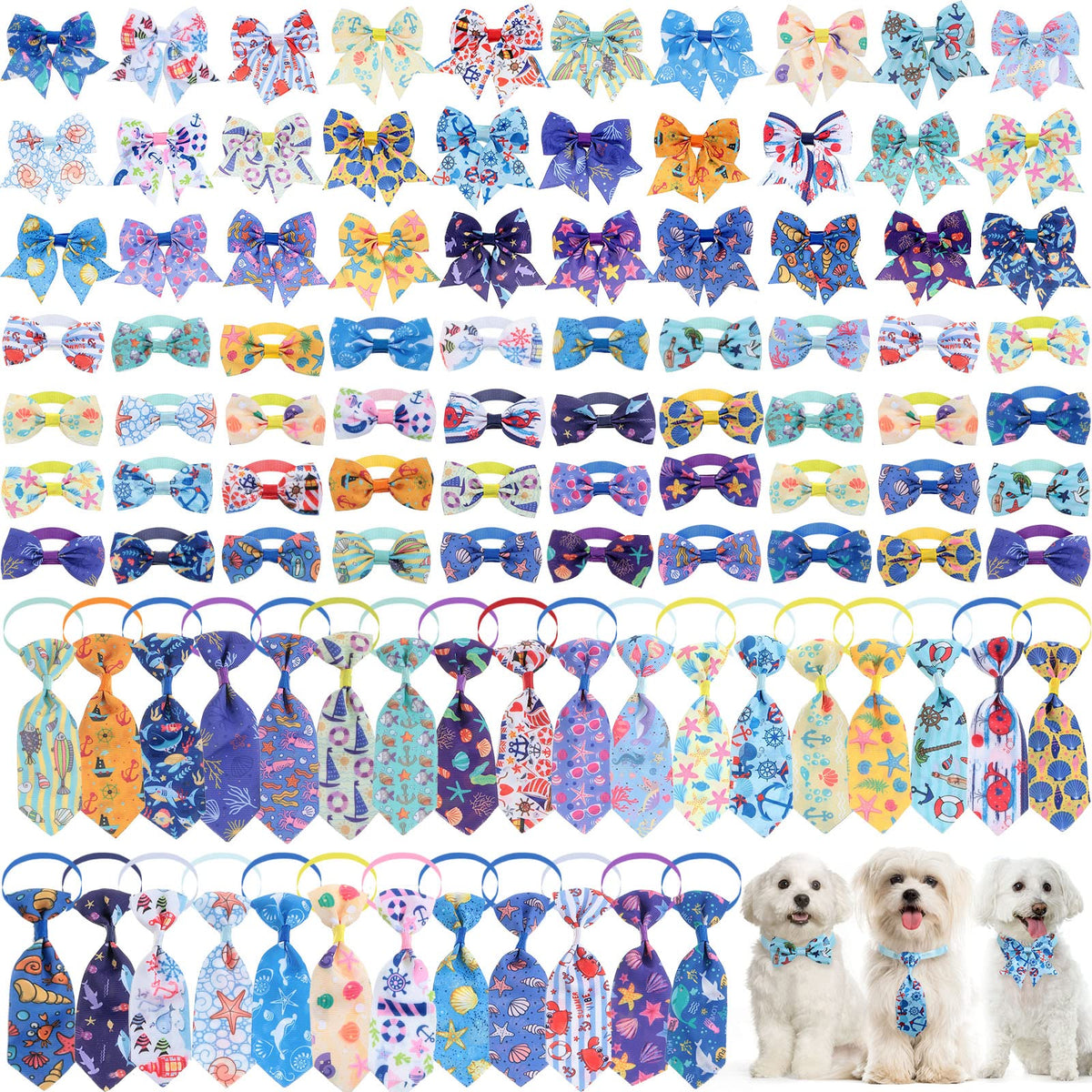 100 Pieces Adjustable Dog Bow Tie Collar Set, Flamingo