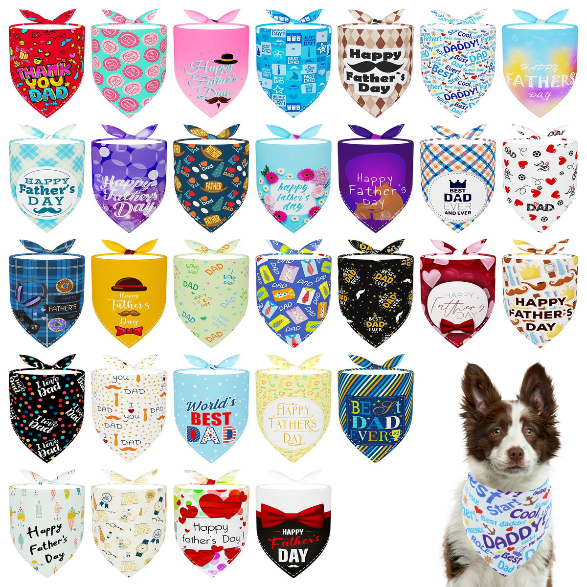 Pai Sence Pride Day Dog Bandanas Bulk for Small Dogs Sewn Edges 18" 30Pcs S