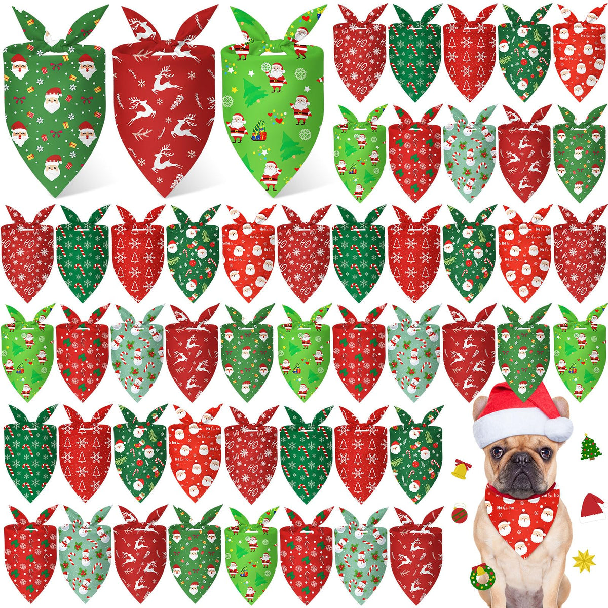 Weewooday 50 Pcs Christmas Red and Green Plaid Dog Bandanas Bulk for Medium