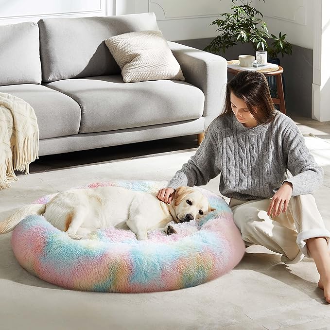 Western Home Calming Donut Large Dog Bed Pet Bed,36" Rainbow