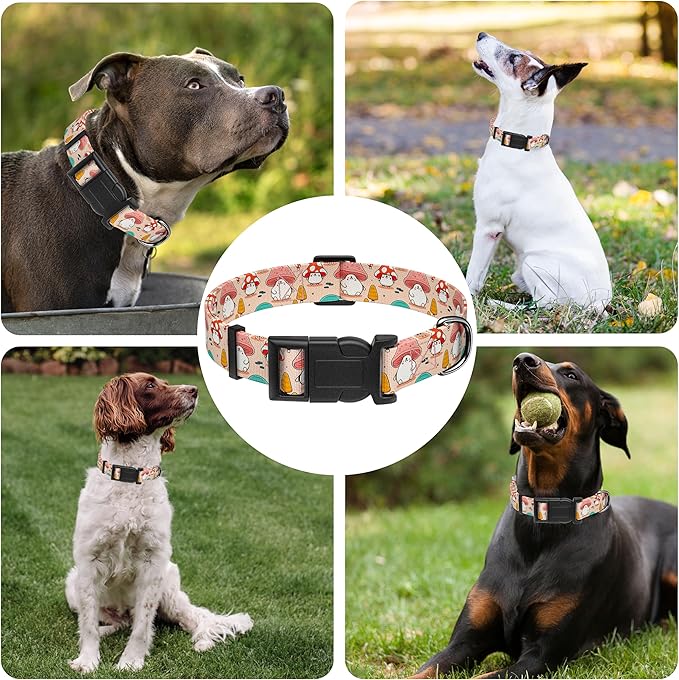 Seyezo Dog Collar, Cute Cartoon Mushroom Boys Girls Puppy Collar for Small Medium Large Dogs, Adjustable Soft Pet Collar with Safety Buckle for Male Females(Pink Mushroom,S)