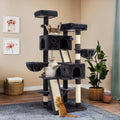 WEEWAY Cat Tree Tower for Indoor Cats,65'' Multi-Level Cat Furniture Activity Center,Stand House Condo Cave,Sisal Scratching Posts Ramps,Plush Perches Platforms Basket Hammock, Dark Grey