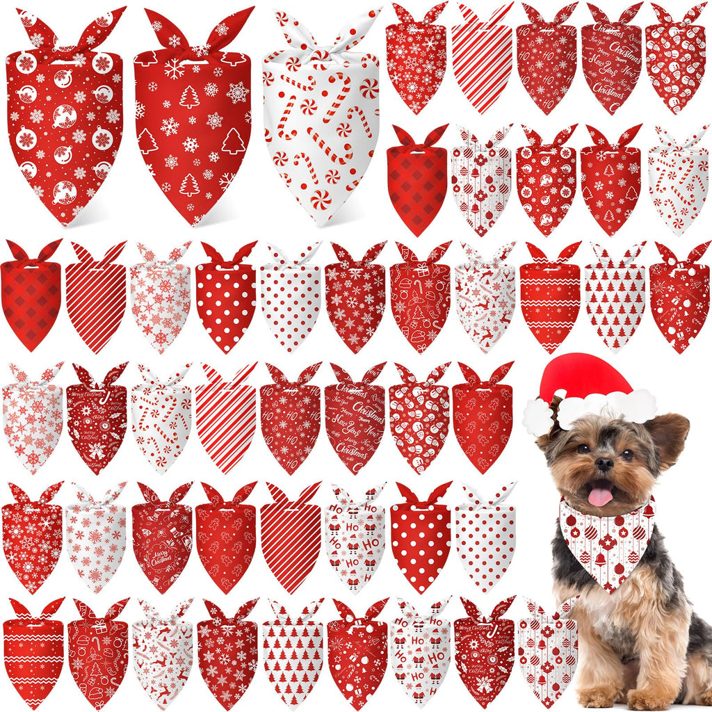Abbylike 50 Pcs Valentines Day Dog Bandanas Bulk Red and White Polka Dots Stripes Bandanas for Dogs Triangle Kerchief Bibs Scarf for Pet Romantic Costume Photo Props Accessories(19.7 x 13.8 x 13.8)