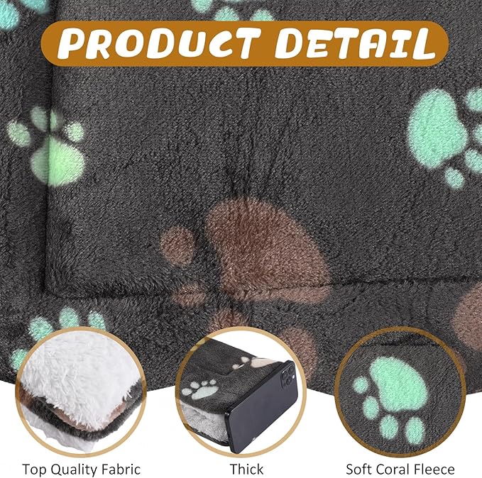 Tuanse 4 Pack Ultra Soft Dog Cat Bed Mat Small Animal Guinea Pig Bed with Cute Print Reversible Fleece Dog Crate Kennel Pad Cozy Washable Thickened Hamster Pet Beds Mat(23 x 18 Inches,Black)