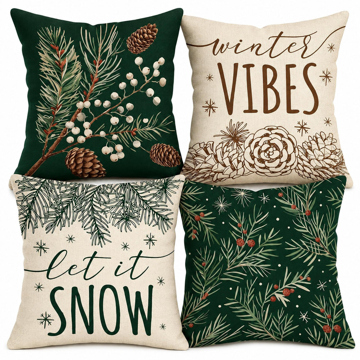 Fahrendom Winter Vibes Green Decorative Throw Pillow Covers