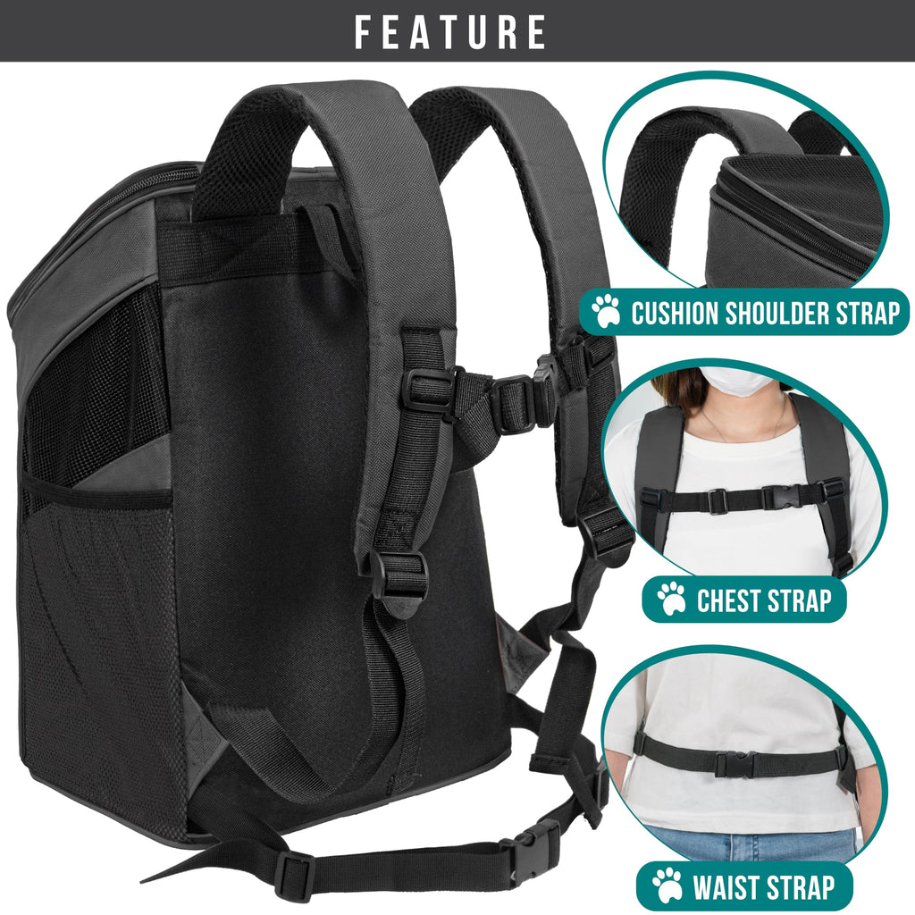 PetAmi Cat Backpack Carrier, Airline Approved Pet Carrier Backpack for Small Dogs and Large Cats, Soft Sided Collapsible Ventilated with Sherpa Bed for Hiking Travel, Max 18 lbs, Gray