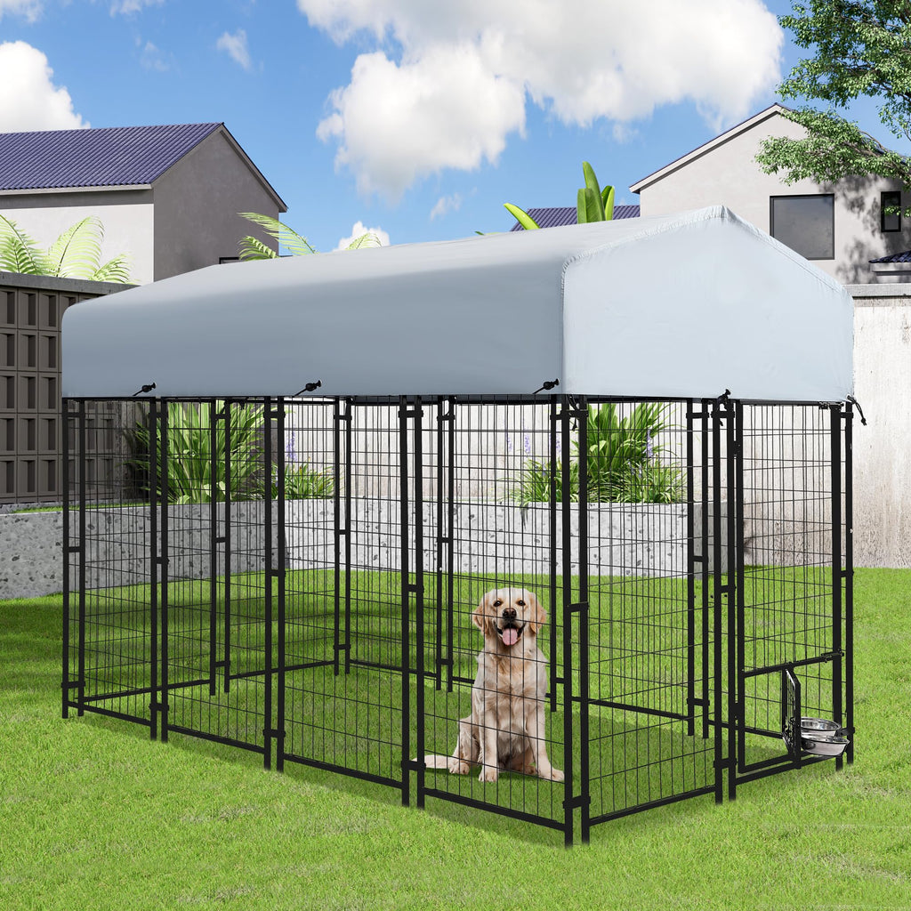 Dephet 8x4x6 FT Outdoor Large Dog Kennel with Waterproof Roof, Dog Playpen