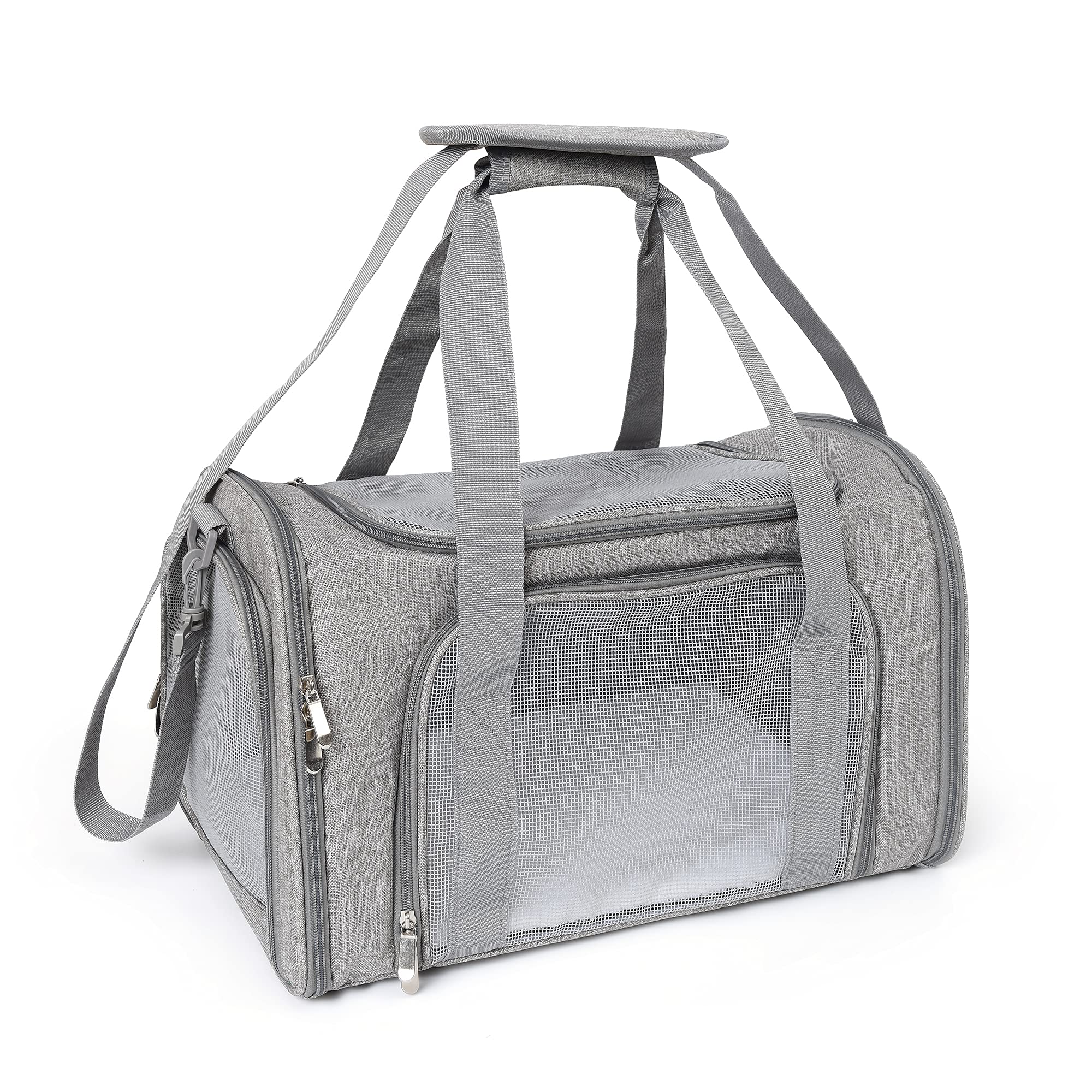 Mile High Life | Outdoor Travel Pet Carrier | Kitty Puppy Cat Carriers | Collapsible Dog Carrier for Small Medium Dogs | Cat Crates w Breathable Mesh with Soft-Sided (Grey, Medium)