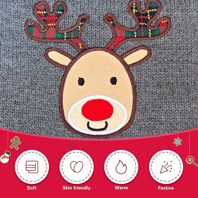 Dog Christmas Sweater Xmas Pet Clothes Cute Gray Reindeer Holiday Puppy Cat Costume New Year Gifts for Small Medium Large Dogs Jumpers (XS, Gray Reindeer)