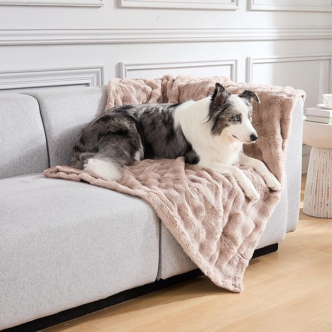 Modern Threads Water-Resistant Faux Rabbit Fur Pet Blanket for Dogs & Cats – Ultra-Soft Couch, Bed & Crate Protector, 50x60 Khaki