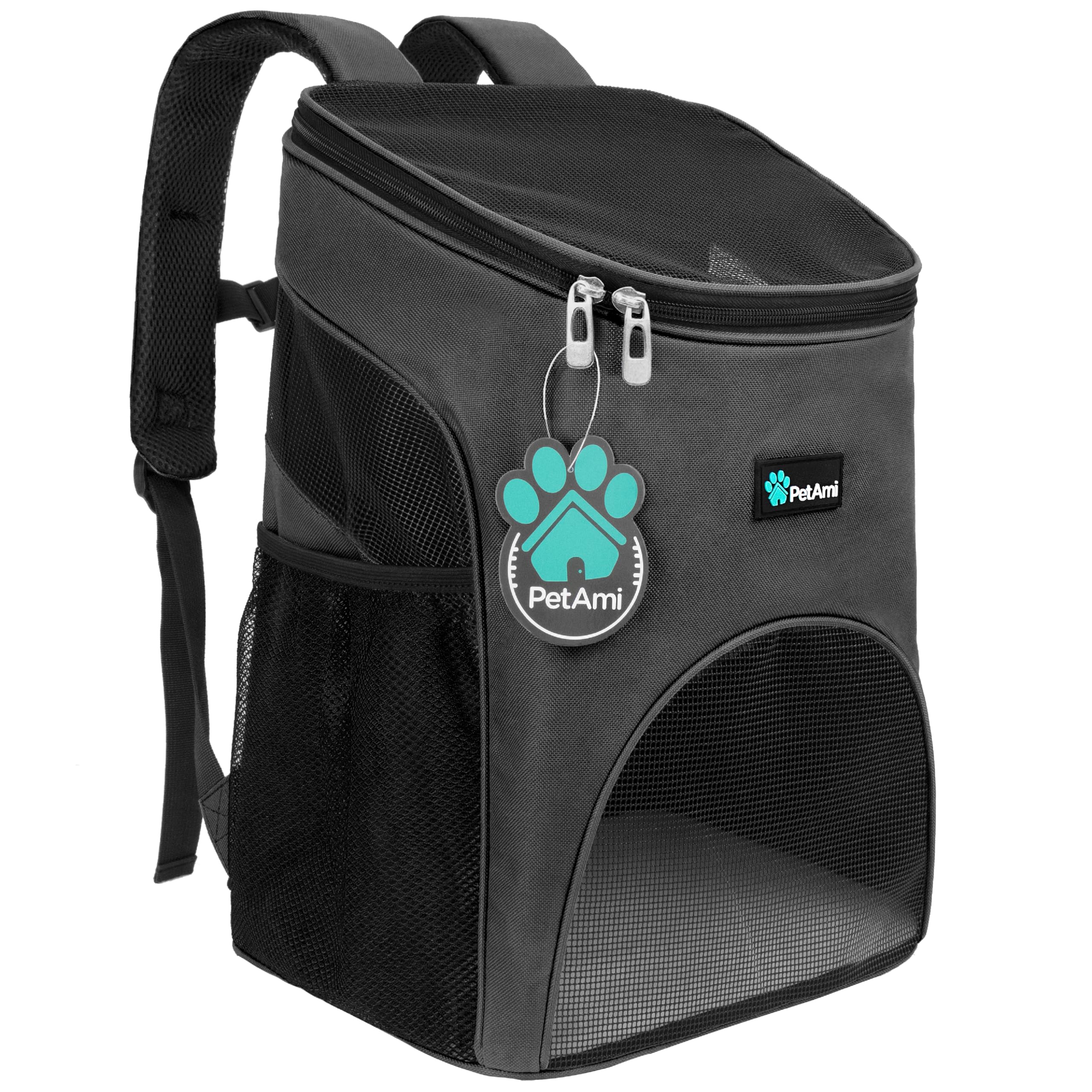 PetAmi Cat Backpack Carrier, Airline Approved Pet Carrier Backpack for Small Dogs and Large Cats, Soft Sided Collapsible Ventilated with Sherpa Bed for Hiking Travel, Max 18 lbs, Gray