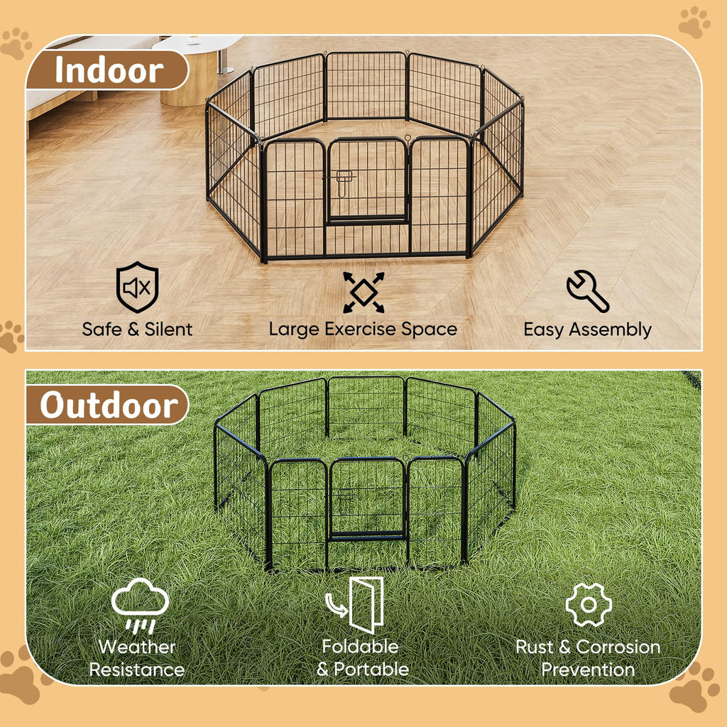 DUMOS Dog Playpen 32 Inch 8 Panels Indoor Outdoor Metal Pet Fence