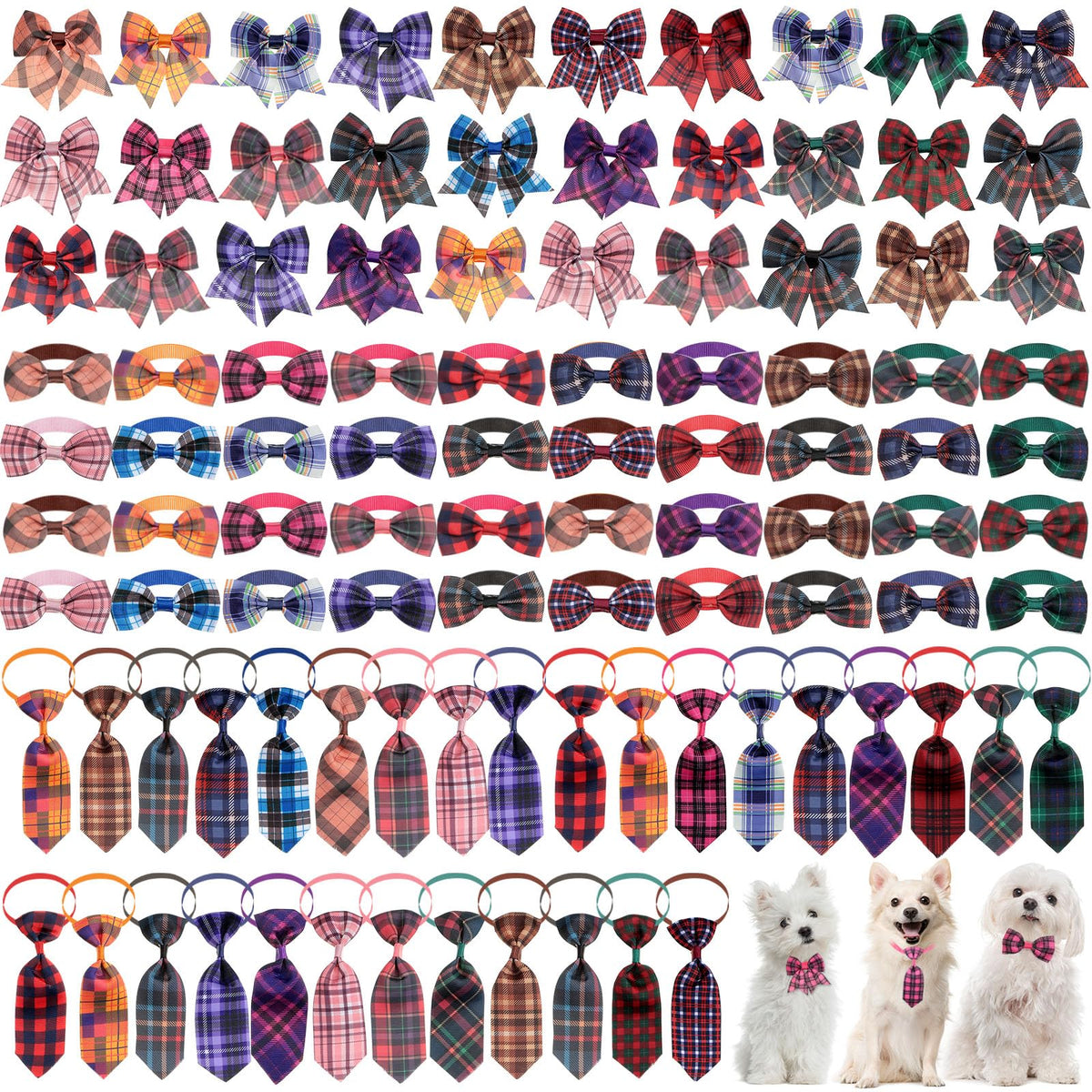 100 Pieces Adjustable Dog Bow Tie Collar Set, Flamingo