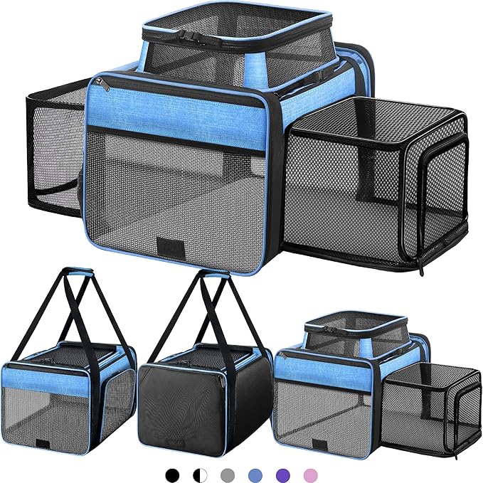 Top and 2 Sides Expandable Pet Carrier 17x11x9.5 TSA Airline Approved