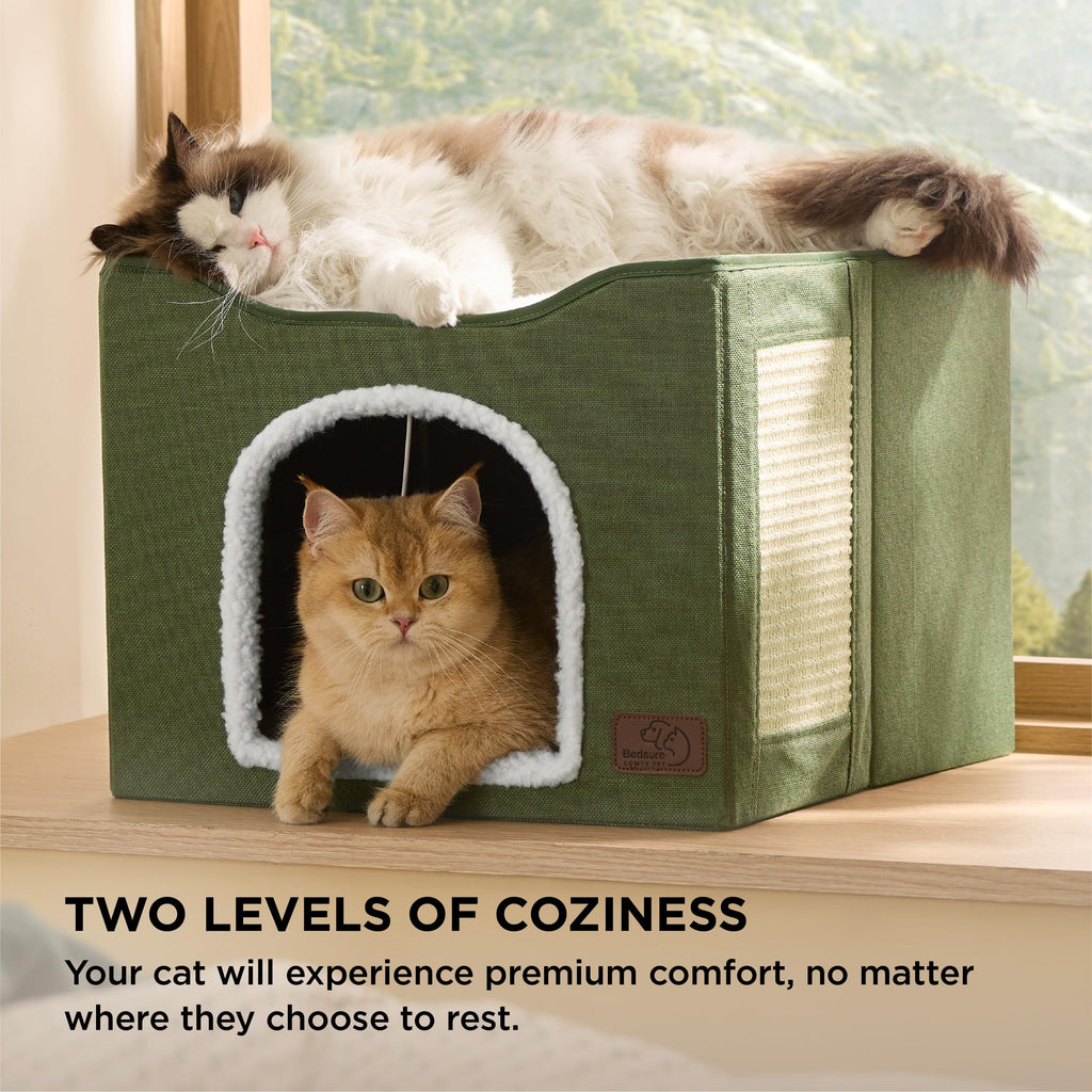 Bedsure Cat House Bed for Indoor Cats with Fluffy Ball and Scratch Pad