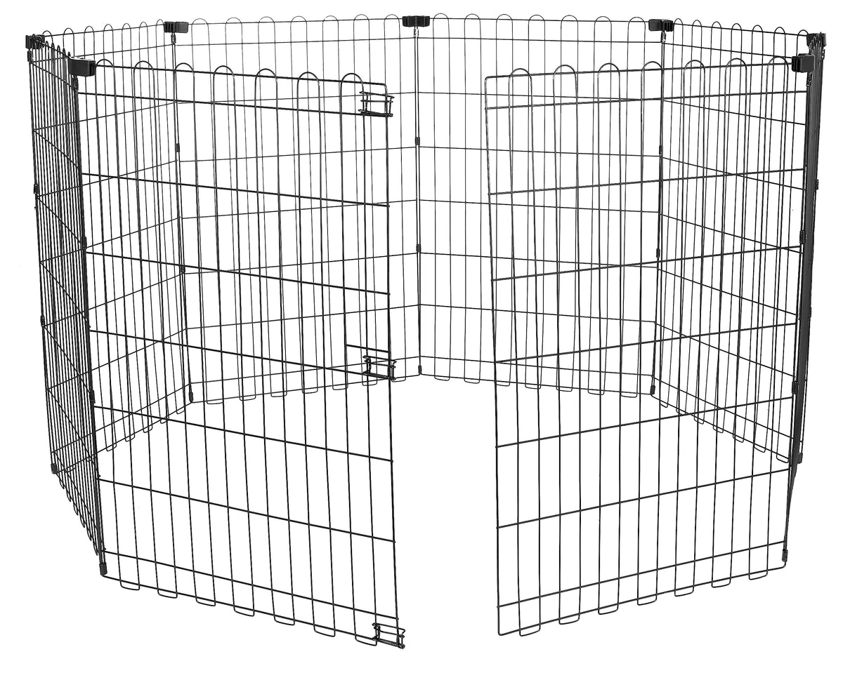 Foldable Octagonal Metal Exercise Dog Playpen, Indoor/Outdoor, No Door, 8 Panels, 24 x 48 Inches, Rust-Resistant, X-Large, Black