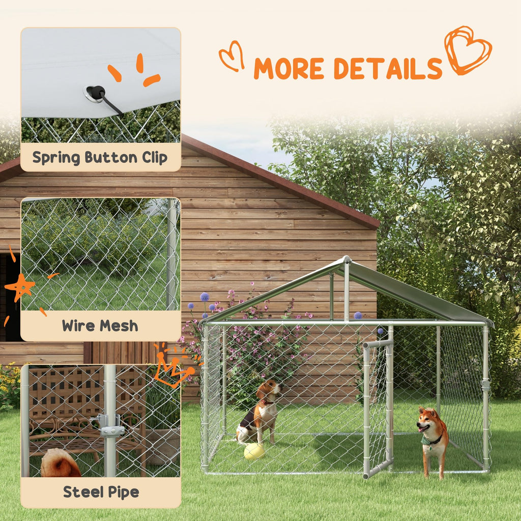 PawHut Outdoor Dog Kennel, Heavy Duty Dog Run Outdoor Fence with Waterproof Cover, Galvanized Chain Link, Secure Lock, for Large Breeds, Chickens, Ducks, 6.5' x 6.5' x 5'