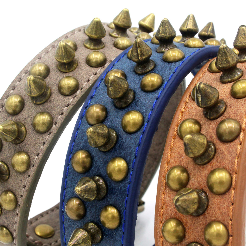 haoyueer Spiked Dog Collar Soft Pu Leather Mushrooms Rivet Spike Studded Puppy Adjustable Pet Collars for Small Breeds (L, Grey1)