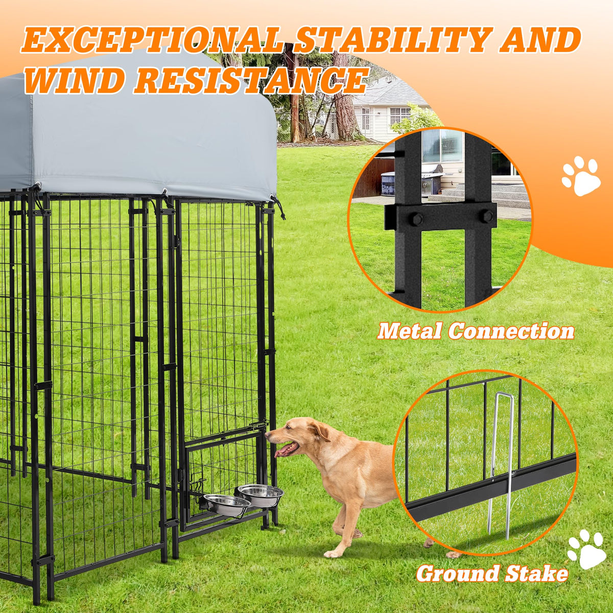 Dephet 8x4x6 FT Outdoor Large Dog Kennel with Waterproof Roof, Dog Playpen