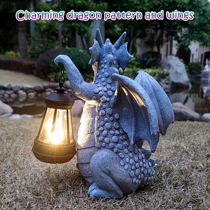 Yardancer Dragon Solar Outdoor Garden Statue - Dragon Outdoor Figurie Lights - Yard Decorative Outdoor Statue Suitable for Patio, Balcony, Patio Decoration - Specially Customized Gift for Mom