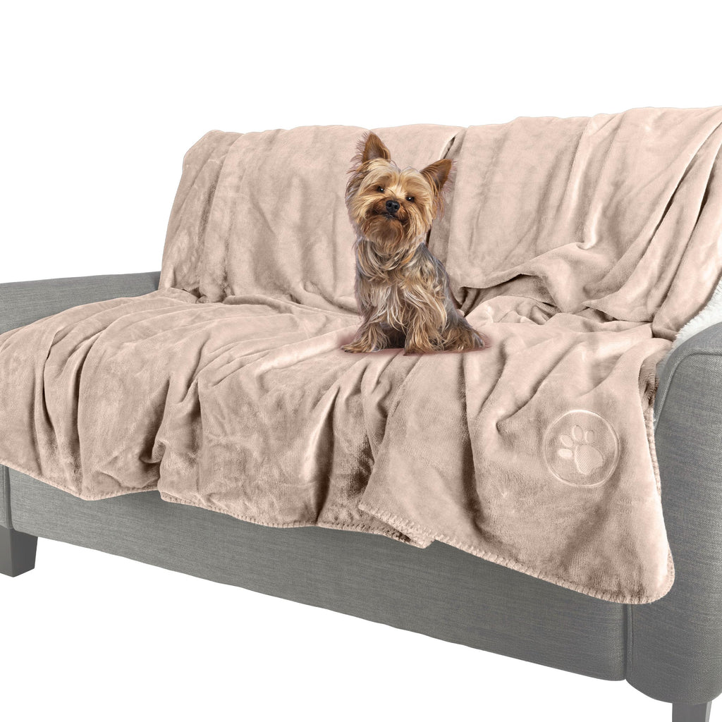 Waterproof Pet Blanket - 30x40-Inch Reversible Sherpa Fleece Throw Protects Couches, Cars, and Beds from Spills, Stains, and Fur by PETMAKER (Tan)
