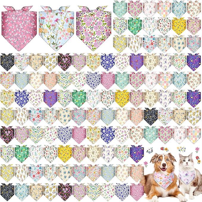 Reginary 120 Packs Dog Bandanas Bulk Dog Paw Scarf Adjustable Holiday Pet Scarf Washable Scarves Triangle Drool Bibs for Cat Pet Costume Supply