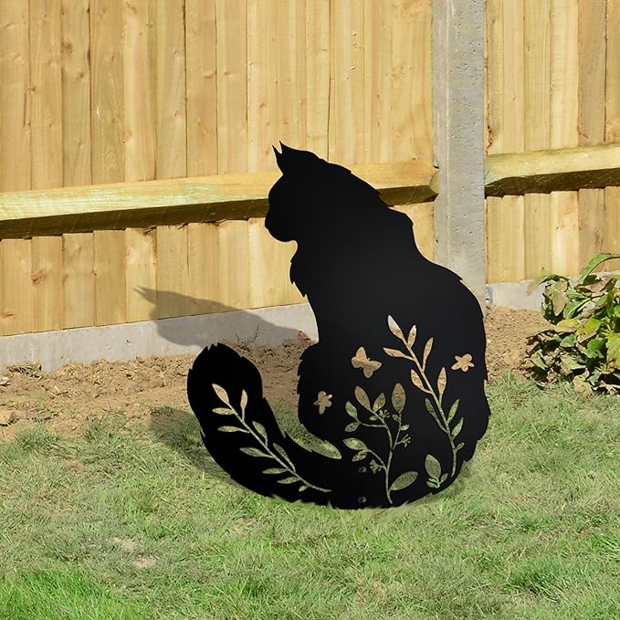 Maine Coon Cat Garden Statue, Black Cat Decor for Outdoor Memorial Yard