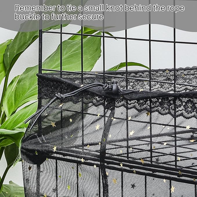 Shappy Large Bird Cage Birdcage Nylon Mesh Net Cover Seed Feather Catcher Universal Birdcage Cover Bird Seed Guard Skirt for Parakeet Macaw African Square Cage (Black Star Style, XL)
