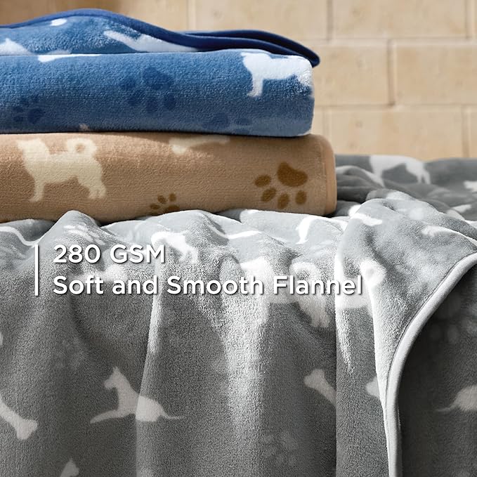 Bedsure 1 Pack 3 Pet Blankets, Super Soft Fluffy Premium Fleece Flannel Portable Throw Dog Blankets for Small Dogs, Printed Cat Puppy Blanket Grey/Brown/Blue Small(23x16 inch)