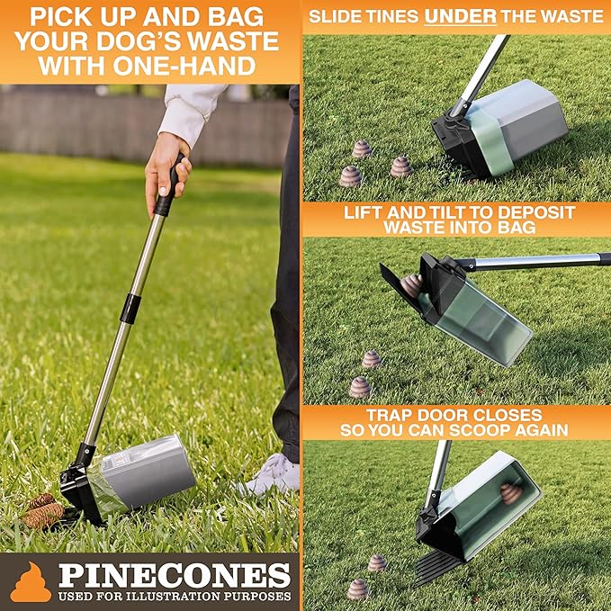 Neater Pet Brands Lift N’ Bag 2.0 Dog Pooper Scooper with Bag Attachment & 22" Pole for Small to Large Dogs, New & Improved Design, 60 Refill Bags, Heavy Duty Dog Poop Scooper for Yard, One-Hand Use