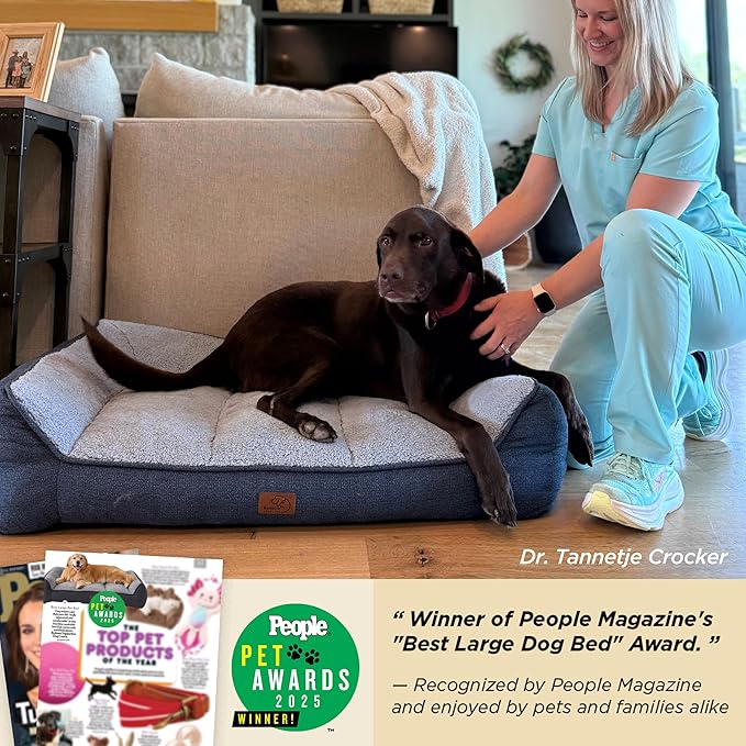 Bedsure SupportMax™ Orthopedic Dog Bed Medium Size Dog - Extra Thick Supportive Medium Dogs Beds with Waterproof Washable Cover, Comfort Pet Bed Sofa with Soft Sherpa and Nonskid Bottom, Grey, 35"